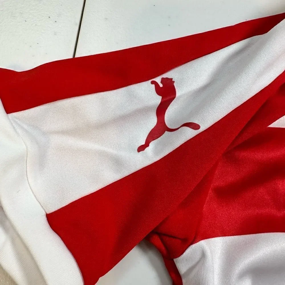 NWT PUMA Youth LIGA Hoop s Jersey Red/White Striped Short Sleeve Shirt - Size S